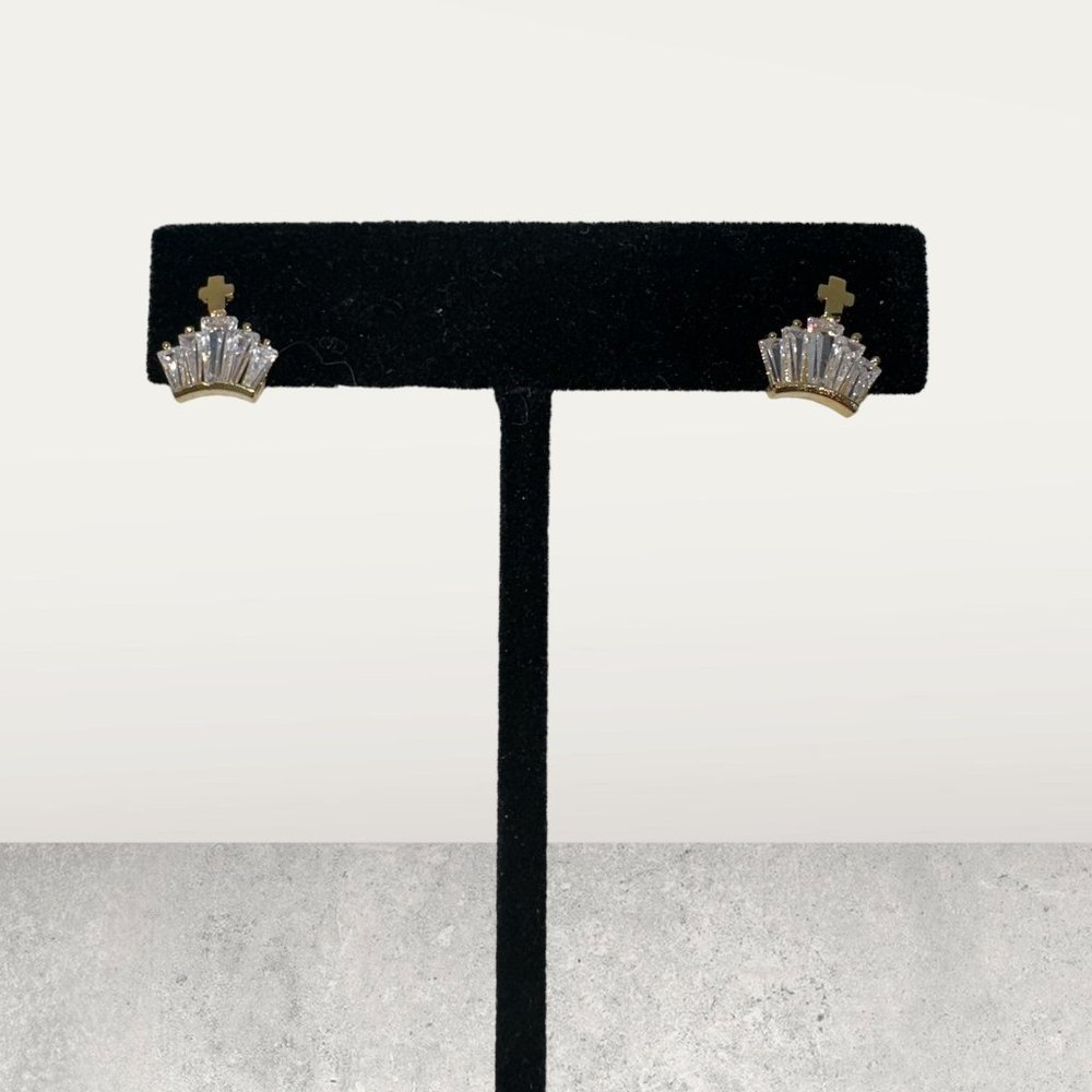 Crown Stud Earrings with Petite Cross